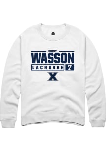 Colby Wasson  Rally Xavier Musketeers Mens White NIL Stacked Box Long Sleeve Crew Sweatshirt