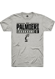 Max Palmieri  Cincinnati Bearcats Ash Rally NIL Stacked Box Short Sleeve T Shirt