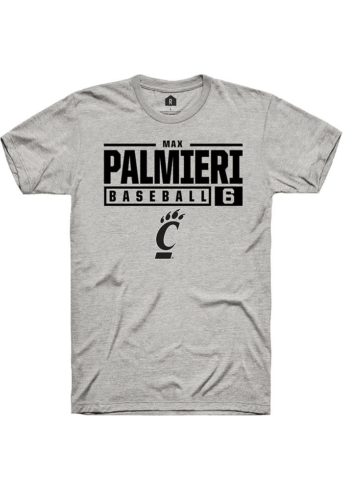 Max Palmieri Cincinnati Bearcats Grey Rally NIL Stacked Box Short Sleeve T Shirt