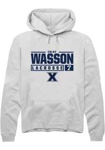 Colby Wasson  Rally Xavier Musketeers Mens White NIL Stacked Box Long Sleeve Hoodie