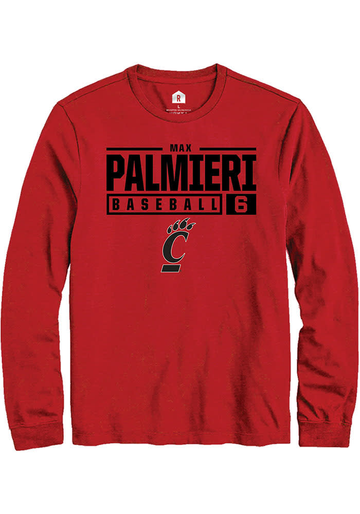 Max Palmieri Cincinnati Bearcats Red Rally NIL Stacked Box Long Sleeve T Shirt