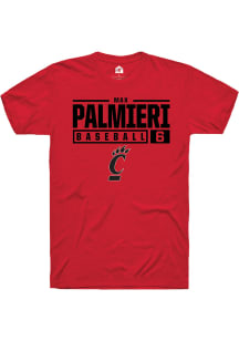 Max Palmieri  Cincinnati Bearcats Red Rally NIL Stacked Box Short Sleeve T Shirt
