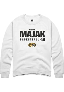 Mabor Majak  Rally Missouri Tigers Mens White NIL Stacked Box Long Sleeve Crew Sweatshirt