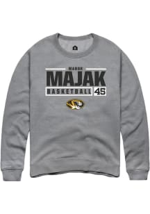 Mabor Majak  Rally Missouri Tigers Mens Grey NIL Stacked Box Long Sleeve Crew Sweatshirt