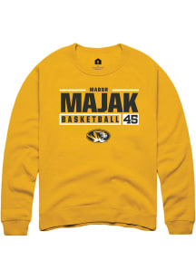 Mabor Majak  Rally Missouri Tigers Mens Gold NIL Stacked Box Long Sleeve Crew Sweatshirt