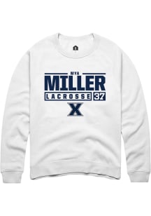 Mya Miller  Rally Xavier Musketeers Mens White NIL Stacked Box Long Sleeve Crew Sweatshirt