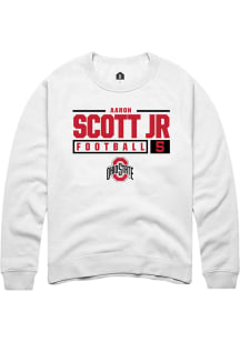 Aaron Scott Jr Rally Mens White Ohio State Buckeyes NIL Stacked Box Crew Sweatshirt