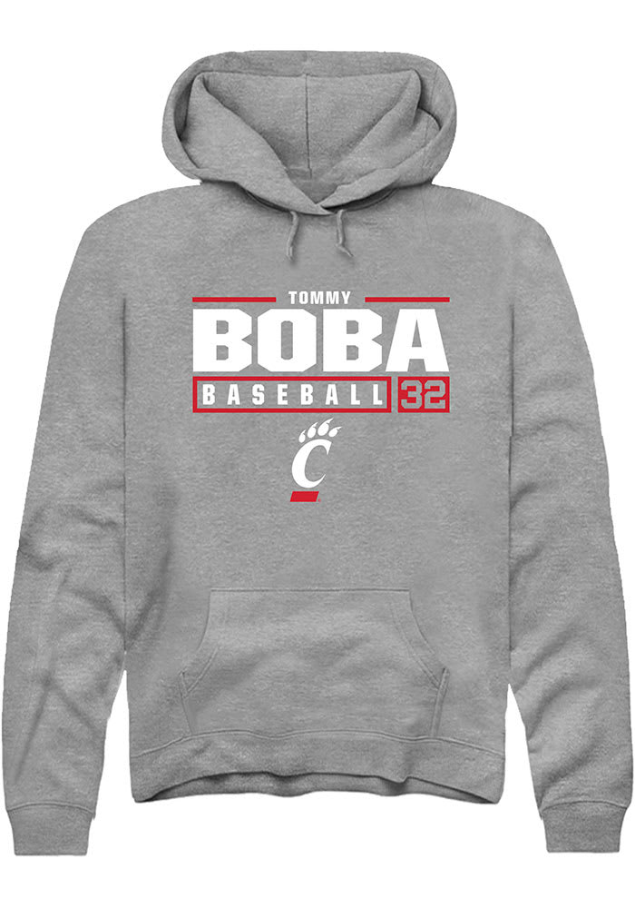 Tommy Boba Rally Cincinnati Bearcats Mens White NIL Stacked Box Long Sleeve Crew Sweatshirt
