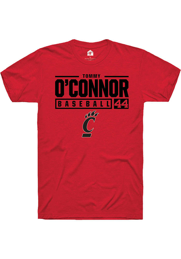 Tommy O'Connor Cincinnati Bearcats Red Rally NIL Stacked Box Short Sleeve T Shirt