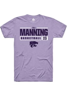 Taj Manning  K-State Wildcats Lavender Rally NIL Stacked Box Short Sleeve T Shirt