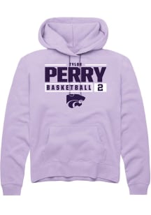 Tylor Perry  Rally K-State Wildcats Mens Lavender NIL Stacked Box Long Sleeve Hoodie