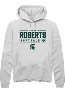 Ashlyn Roberts  Rally Michigan State Spartans Mens White NIL Stacked Box Long Sleeve Hoodie