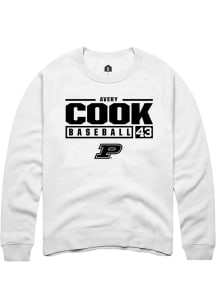 Avery Cook  Rally Purdue Boilermakers Mens White NIL Stacked Box Long Sleeve Crew Sweatshirt