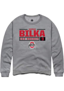 Hannah Bilka  Rally Ohio State Buckeyes Mens Grey NIL Stacked Box Long Sleeve Crew Sweatshirt