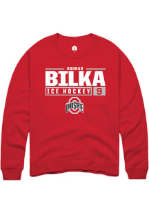 Hannah Bilka  Rally Ohio State Buckeyes Mens Red NIL Stacked Box Long Sleeve Crew Sweatshirt