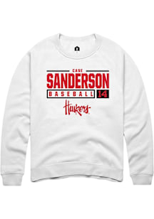 Case Sanderson  Rally Nebraska Cornhuskers Mens White NIL Stacked Box Long Sleeve Crew Sweatshirt