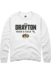 Mya Drayton  Rally Missouri Tigers Mens White NIL Stacked Box Long Sleeve Crew Sweatshirt