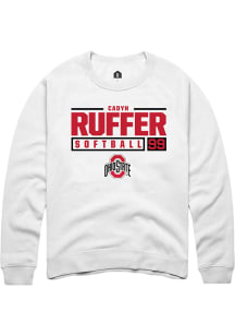 Cadyn Ruffer  Rally Ohio State Buckeyes Mens White NIL Stacked Box Long Sleeve Crew Sweatshirt