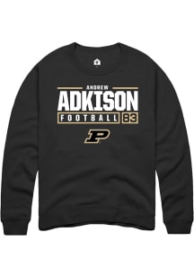 Andrew Adkison Rally Mens Black Purdue Boilermakers NIL Stacked Box Crew Sweatshirt