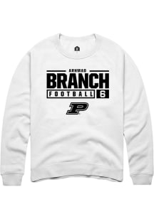 Arhmad Branch Rally Mens White Purdue Boilermakers NIL Stacked Box Crew Sweatshirt
