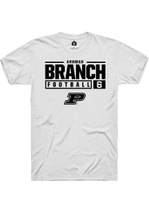 Arhmad Branch White Purdue Boilermakers NIL Stacked Box Short Sleeve T Shirt