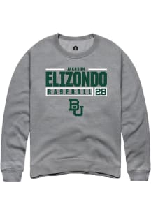 Jackson Elizondo  Rally Baylor Bears Mens Grey NIL Stacked Box Long Sleeve Crew Sweatshirt