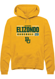 Jackson Elizondo  Rally Baylor Bears Mens Gold NIL Stacked Box Long Sleeve Hoodie