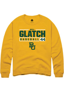 Will Glatch  Rally Baylor Bears Mens Gold NIL Stacked Box Long Sleeve Crew Sweatshirt