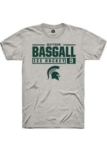 Matthew Basgall Ash Michigan State Spartans NIL Stacked Box Short Sleeve T Shirt