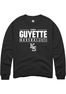James Guyette  Rally K-State Wildcats Mens Black NIL Stacked Box Long Sleeve Crew Sweatshirt