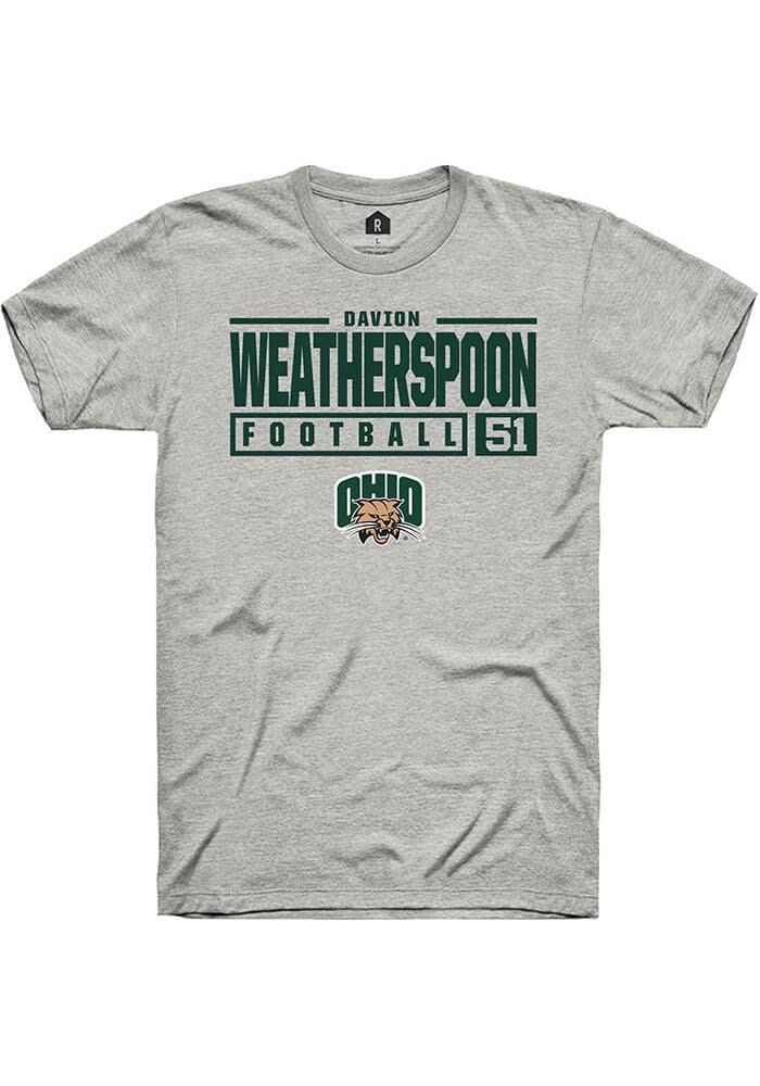 Davion Weatherspoon  Ohio Bobcats Ash Rally NIL Stacked Box Short Sleeve T Shirt