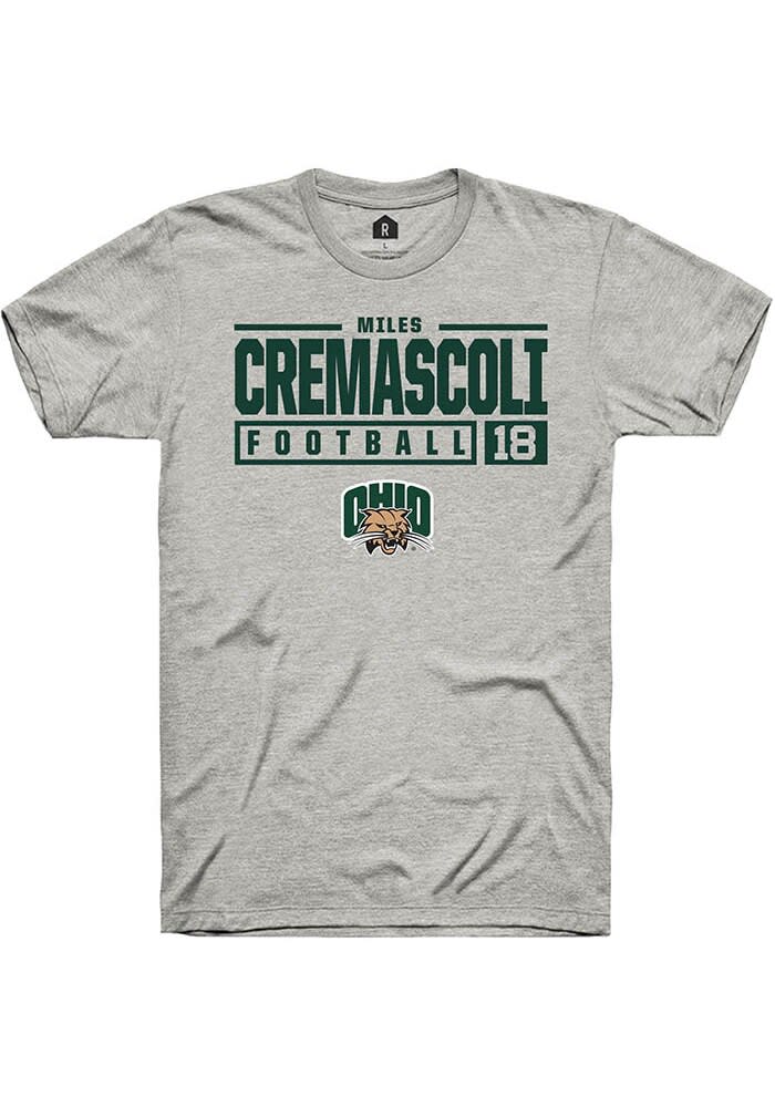 Miles Cremascoli  Ohio Bobcats Ash Rally NIL Stacked Box Short Sleeve T Shirt