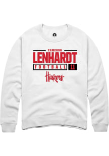 Cameron Lenhardt Rally Mens White Nebraska Cornhuskers NIL Stacked Box Crew Sweatshirt