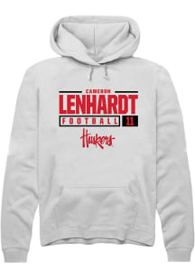 Cameron Lenhardt Rally Mens White Nebraska Cornhuskers NIL Stacked Box Hooded Sweatshirt
