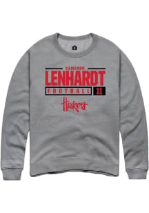 Cameron Lenhardt Rally Mens Graphite Nebraska Cornhuskers NIL Stacked Box Crew Sweatshirt
