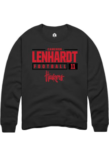 Cameron Lenhardt Rally Mens Black Nebraska Cornhuskers NIL Stacked Box Crew Sweatshirt