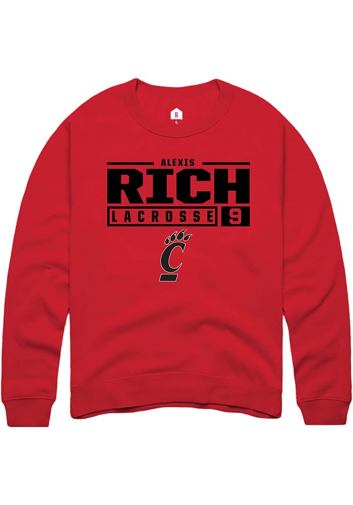 Alexis Rich Rally Cincinnati Bearcats Mens NIL Stacked Box Long Sleeve Crew Sweatshirt