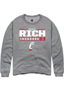 Alexis Rich  Rally Cincinnati Bearcats Mens Grey NIL Stacked Box Long Sleeve Crew Sweatshirt