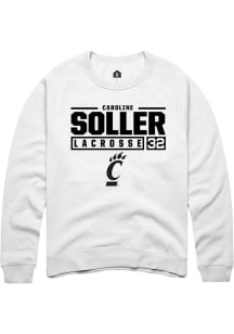 Caroline Soller  Rally Cincinnati Bearcats Mens White NIL Stacked Box Long Sleeve Crew Sweatshir..