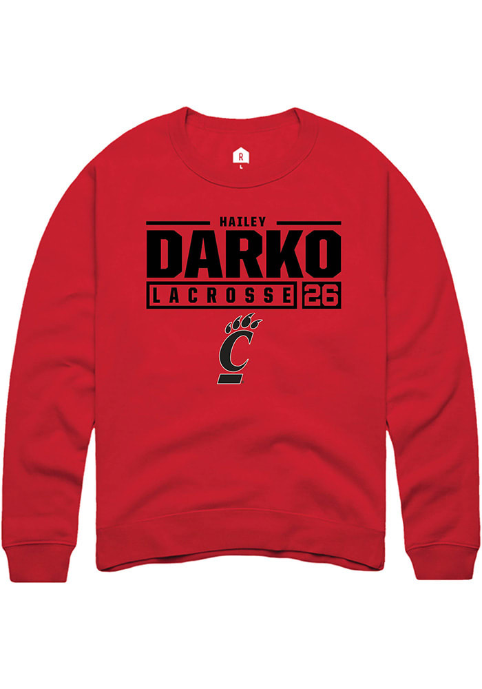 Hailey Darko Rally Cincinnati Bearcats Mens Red NIL Stacked Box Long Sleeve Crew Sweatshirt