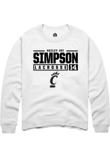 Hailey Joy Simpson  Rally Cincinnati Bearcats Mens White NIL Stacked Box Long Sleeve Crew Sweats..