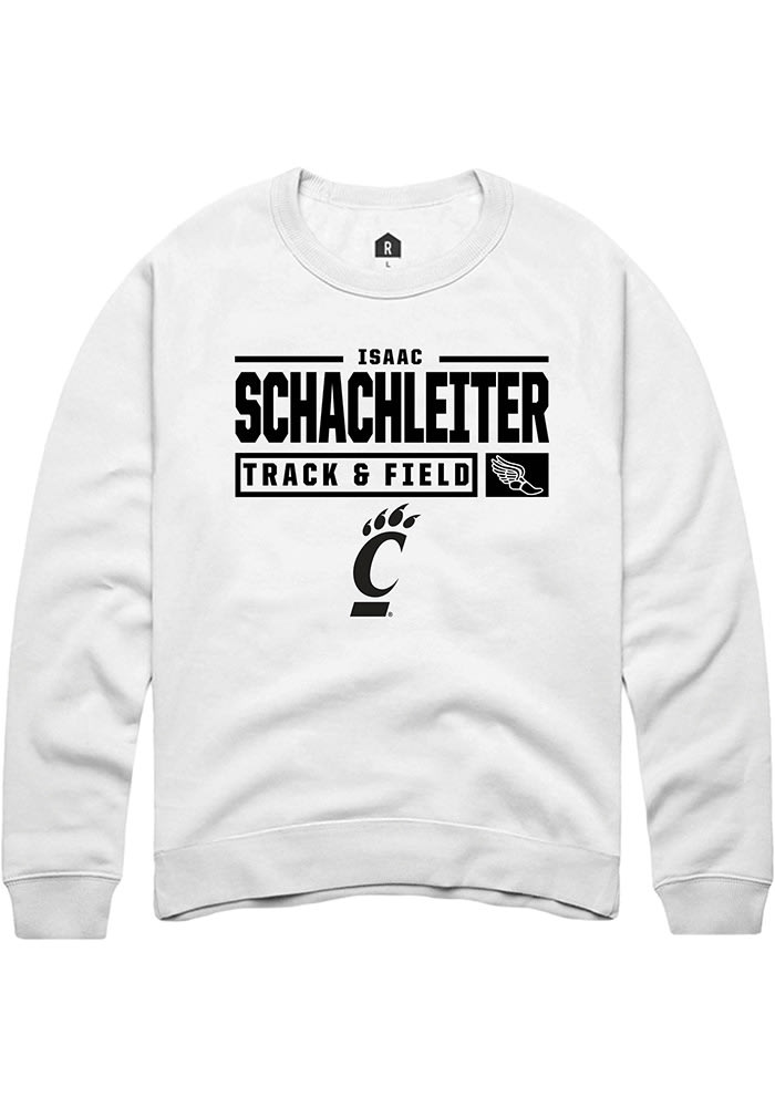 Isaac Schachleiter Rally Cincinnati Bearcats Mens White NIL Stacked Box Long Sleeve Crew Sweatshirt