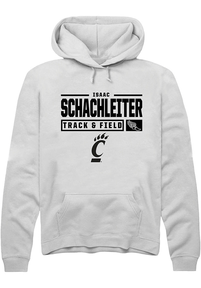 Isaac Schachleiter Rally Cincinnati Bearcats Mens White NIL Stacked Box Long Sleeve Hoodie