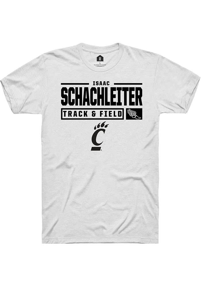 Isaac Schachleiter Cincinnati Bearcats White Rally NIL Stacked Box Short Sleeve T Shirt