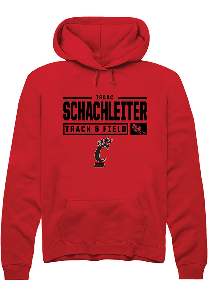 Isaac Schachleiter Rally Cincinnati Bearcats Mens Red NIL Stacked Box Long Sleeve Hoodie
