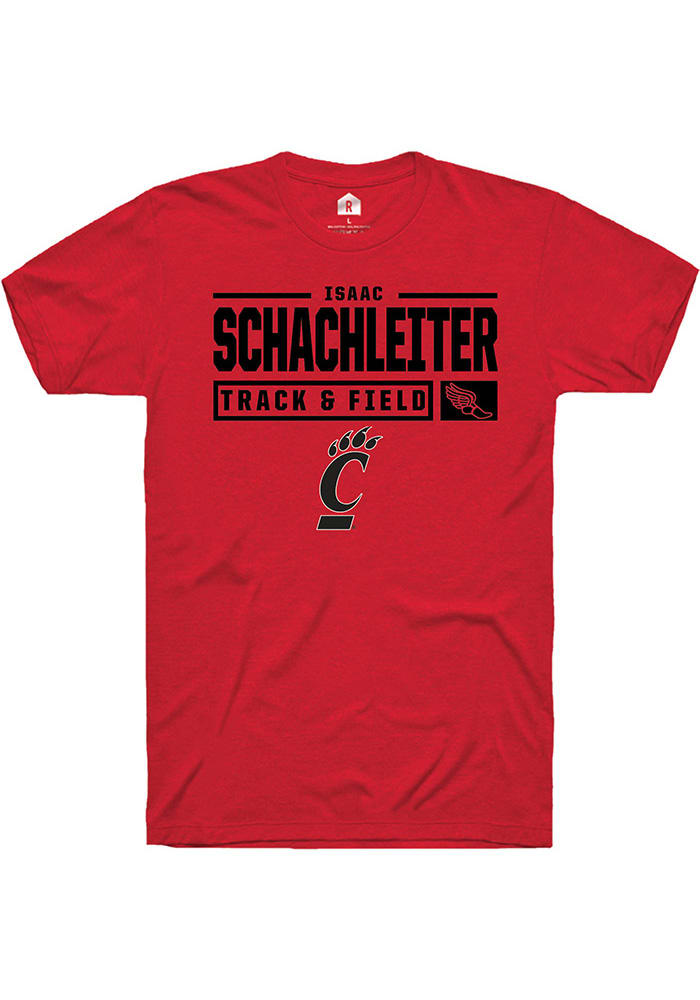 Isaac Schachleiter Cincinnati Bearcats Red Rally NIL Stacked Box Short Sleeve T Shirt