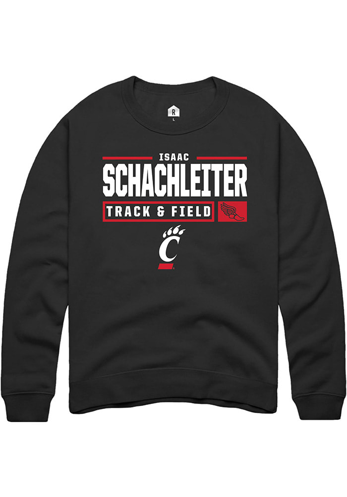 Isaac Schachleiter Rally Cincinnati Bearcats Mens Black NIL Stacked Box Long Sleeve Crew Sweatshirt