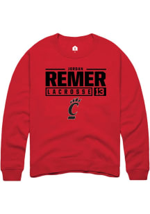 Jordan Remer  Rally Cincinnati Bearcats Mens Red NIL Stacked Box Long Sleeve Crew Sweatshirt