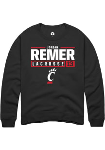 Jordan Remer  Rally Cincinnati Bearcats Mens Black NIL Stacked Box Long Sleeve Crew Sweatshirt