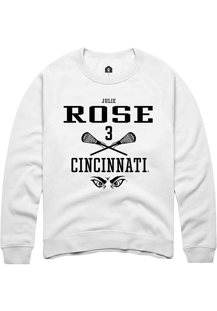 Julie Rose Rally Cincinnati Bearcats Mens White NIL Sport Icon Long Sleeve Crew Sweatshirt